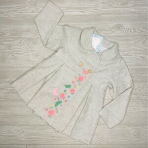 Nwt cotton kids wool / cotton blend button long sleeve embroidered jacket / coat